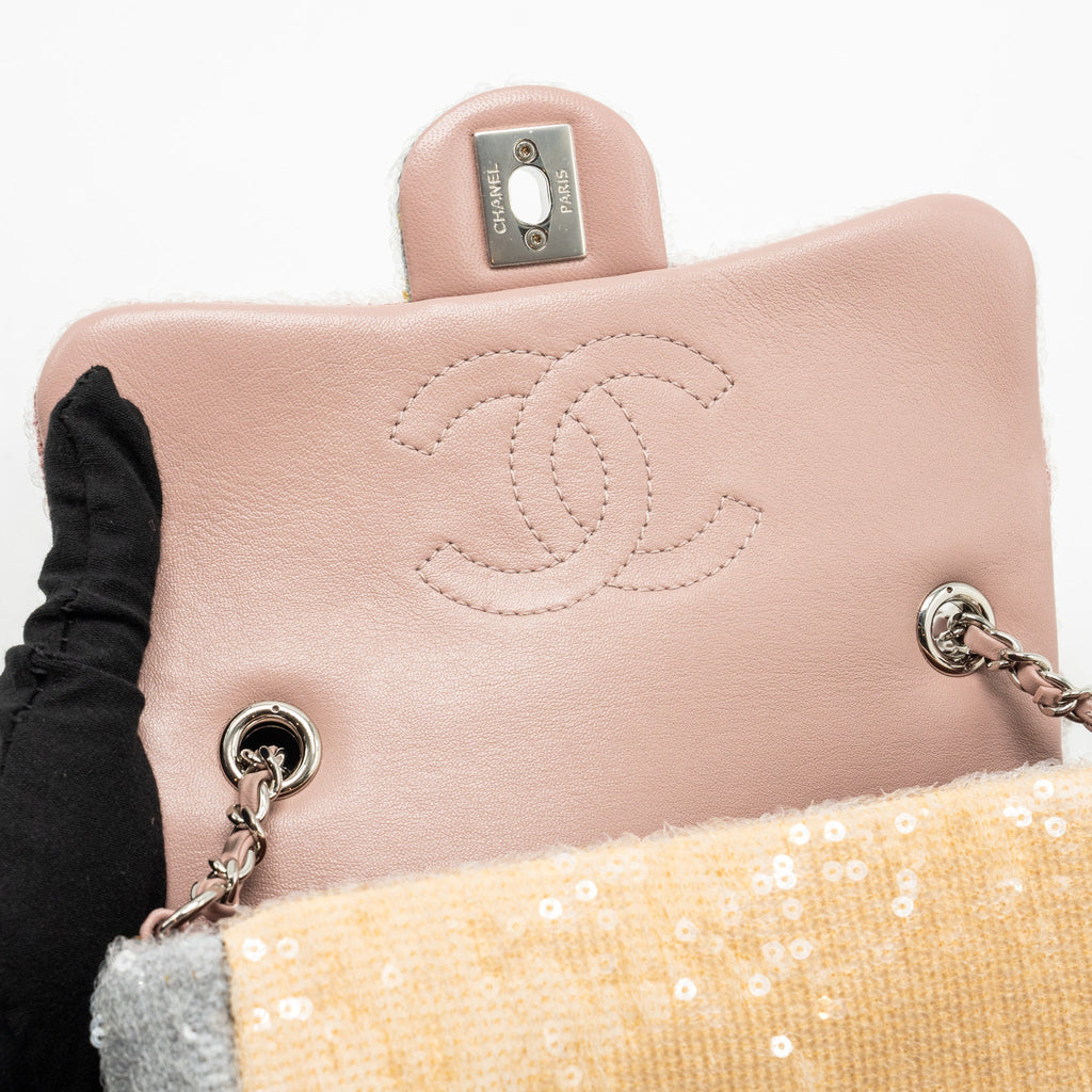 CHANEL 18S MINI WATERFALL FLAP BAG SEQUIN PINK/BLUE/YELLOW SHW