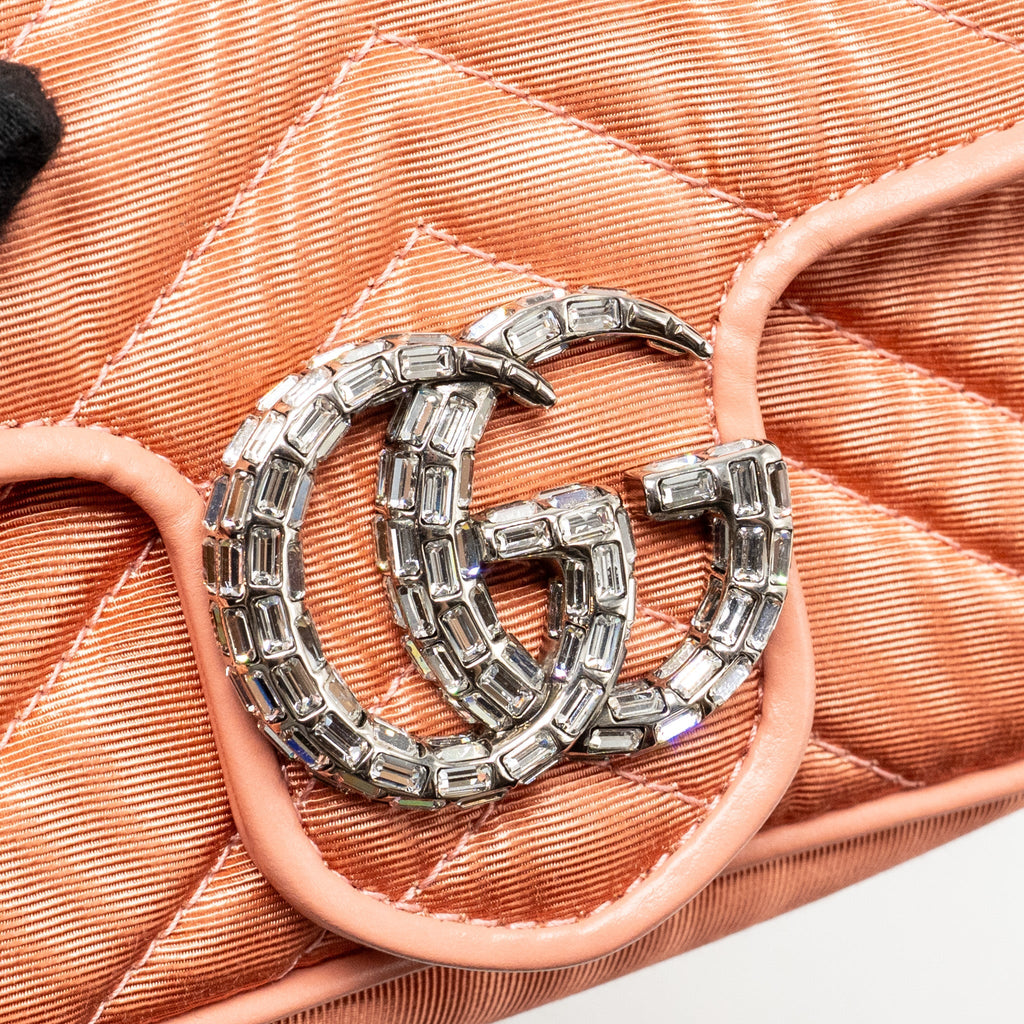 GUCCI MINI GG MARMONT CRYSTAL CHAIN FABRIC/ CRYSTAL PINK SHW