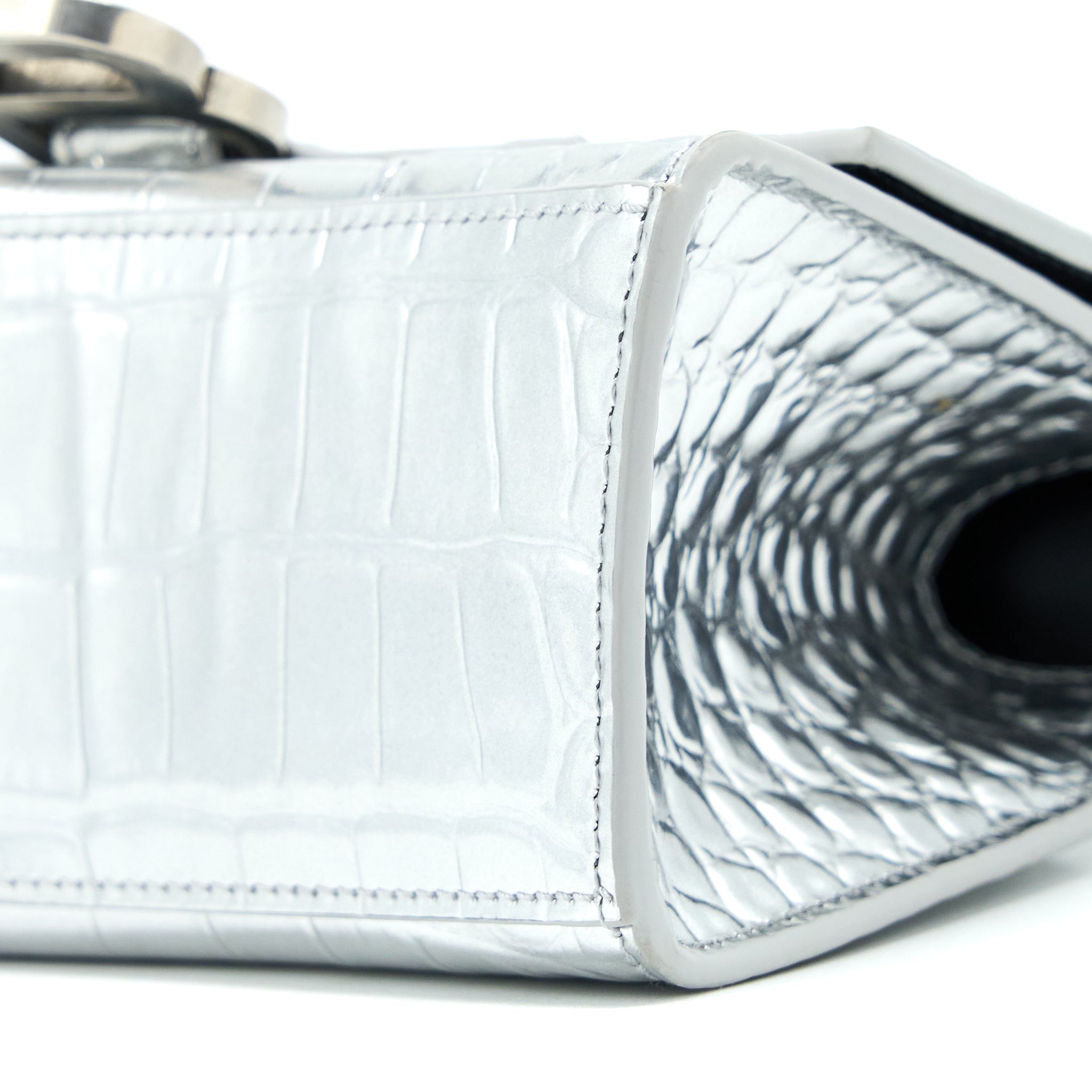 BALENCIAGA HOURGLASS XS EMBOSSED CALFSKIN SILVER SHW