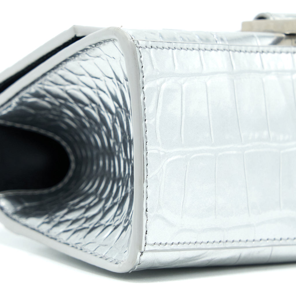 BALENCIAGA HOURGLASS XS EMBOSSED CALFSKIN SILVER SHW
