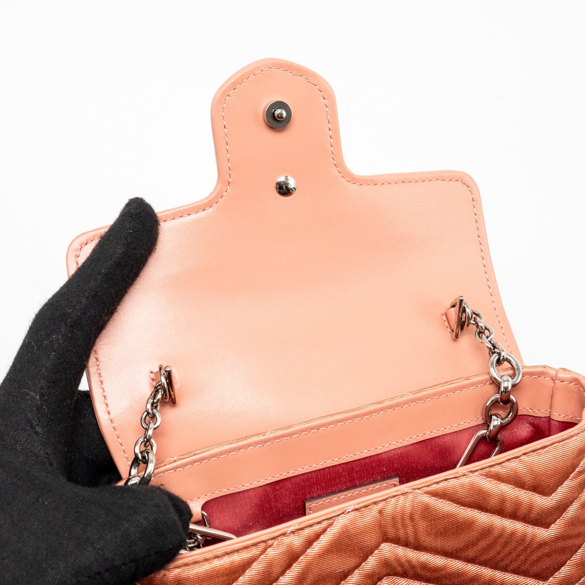 GUCCI MINI GG MARMONT CRYSTAL CHAIN FABRIC/ CRYSTAL PINK SHW