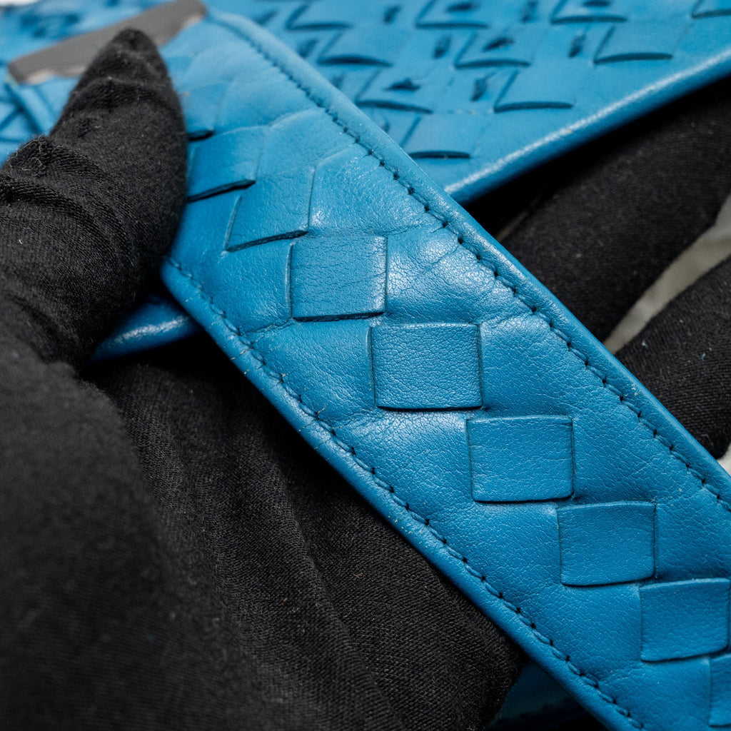 BOTTEGA VENETA INTRECCIATO ROMA LARGE TOTE BAG LEATHER BLUE BLACK HARDWARE