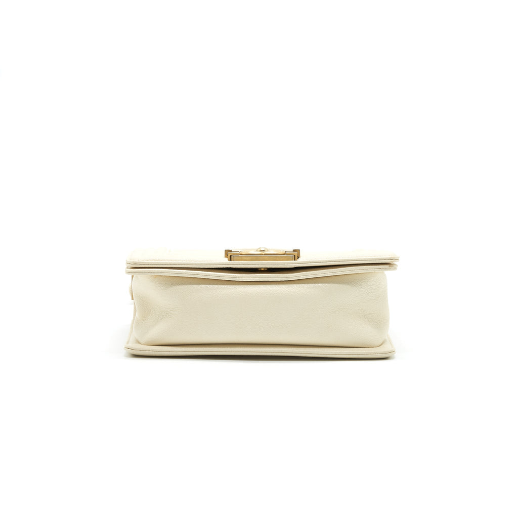 CHANEL SMALL BOY BAG CAVIAR LEATHER GHW IN WHITE