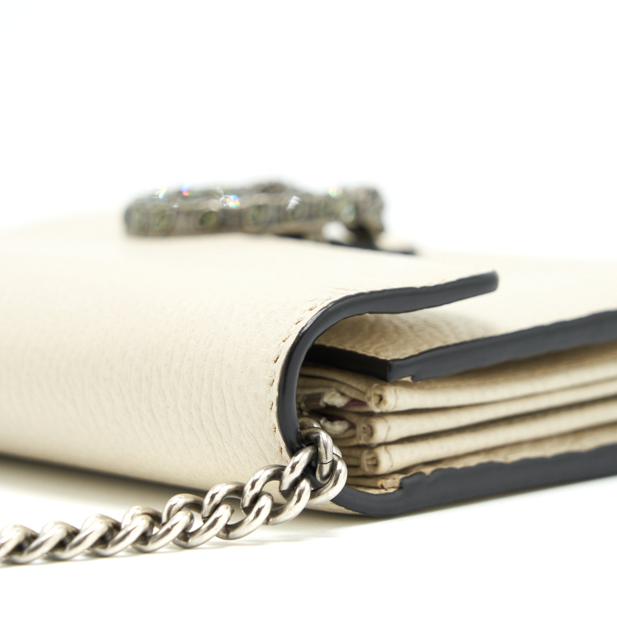 GUCCI DIONYSUS MINI CHAIN WALLET GRAINED CALFSKIN WHITE SHW
