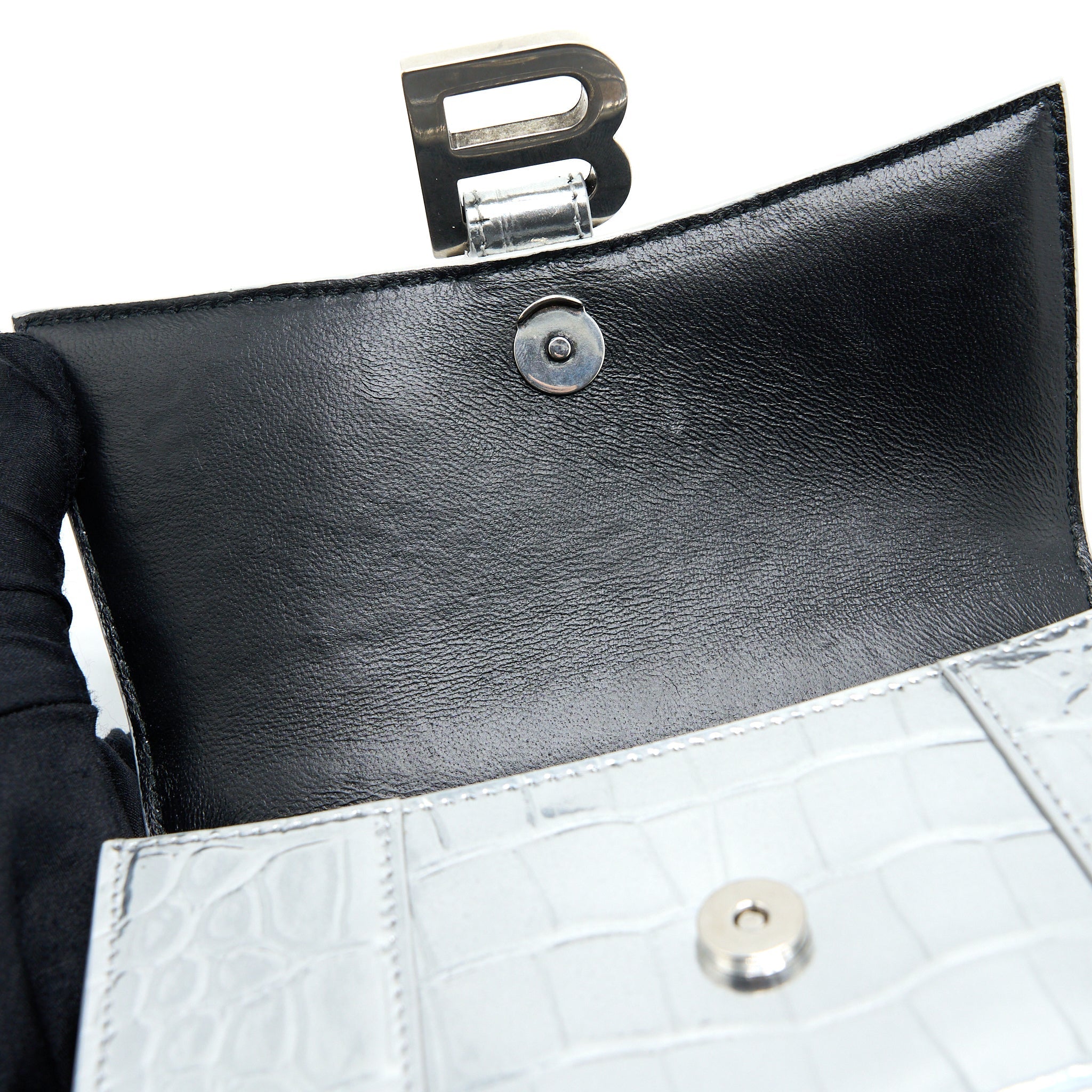 BALENCIAGA HOURGLASS XS EMBOSSED CALFSKIN SILVER SHW