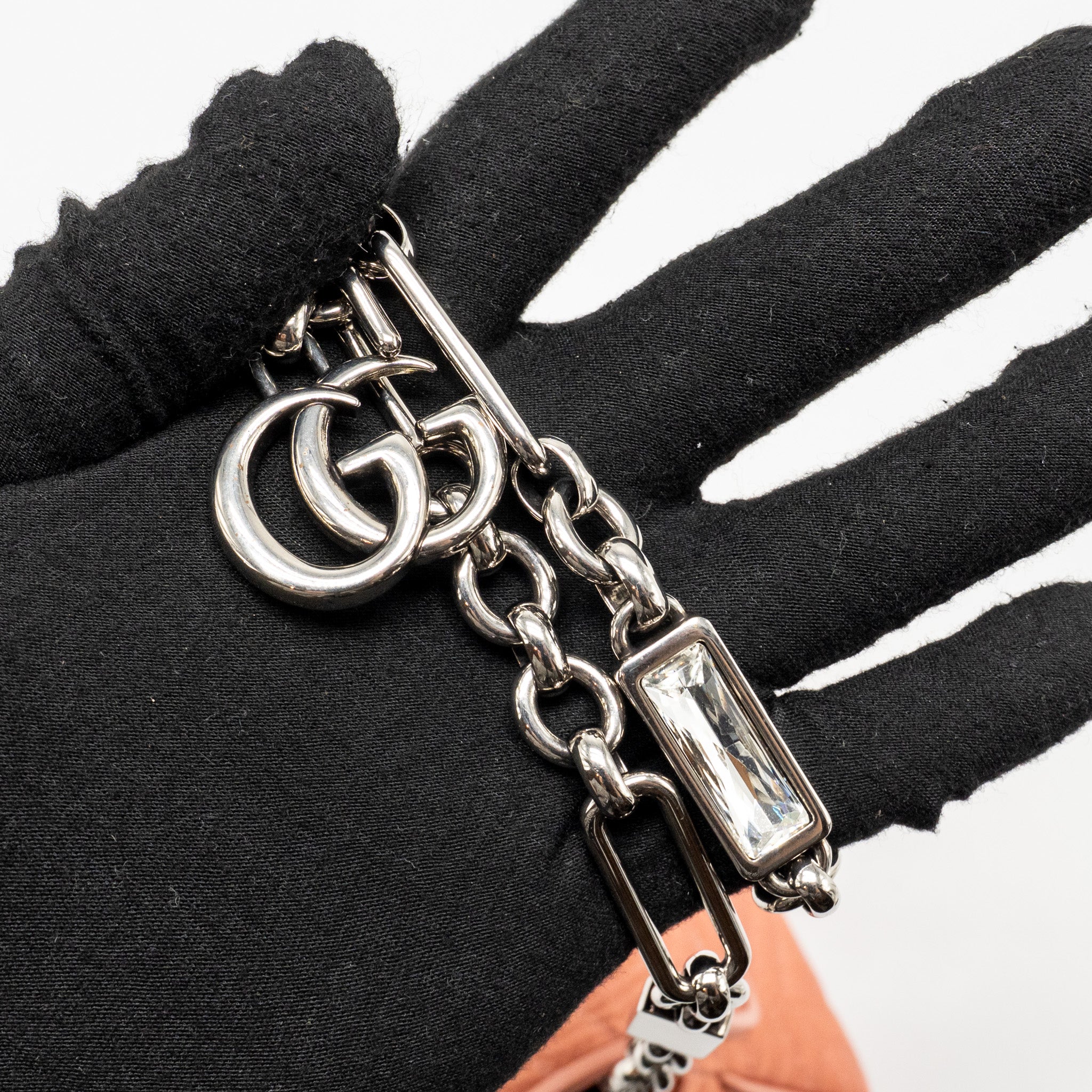 GUCCI MINI GG MARMONT CRYSTAL CHAIN FABRIC/ CRYSTAL PINK SHW