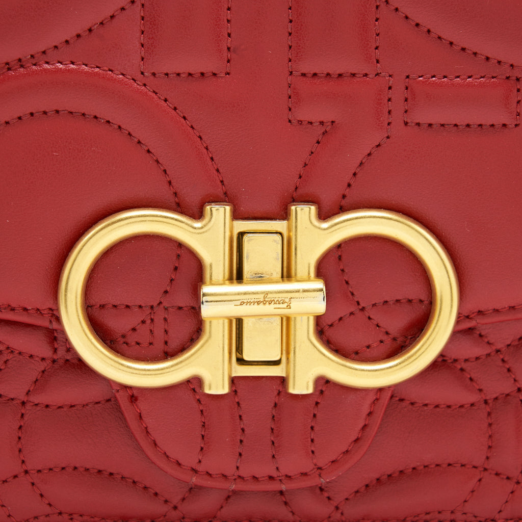 SALVATORE FERRAGAMO GANCINI FLAP BAG CALFSKIN RED GHW