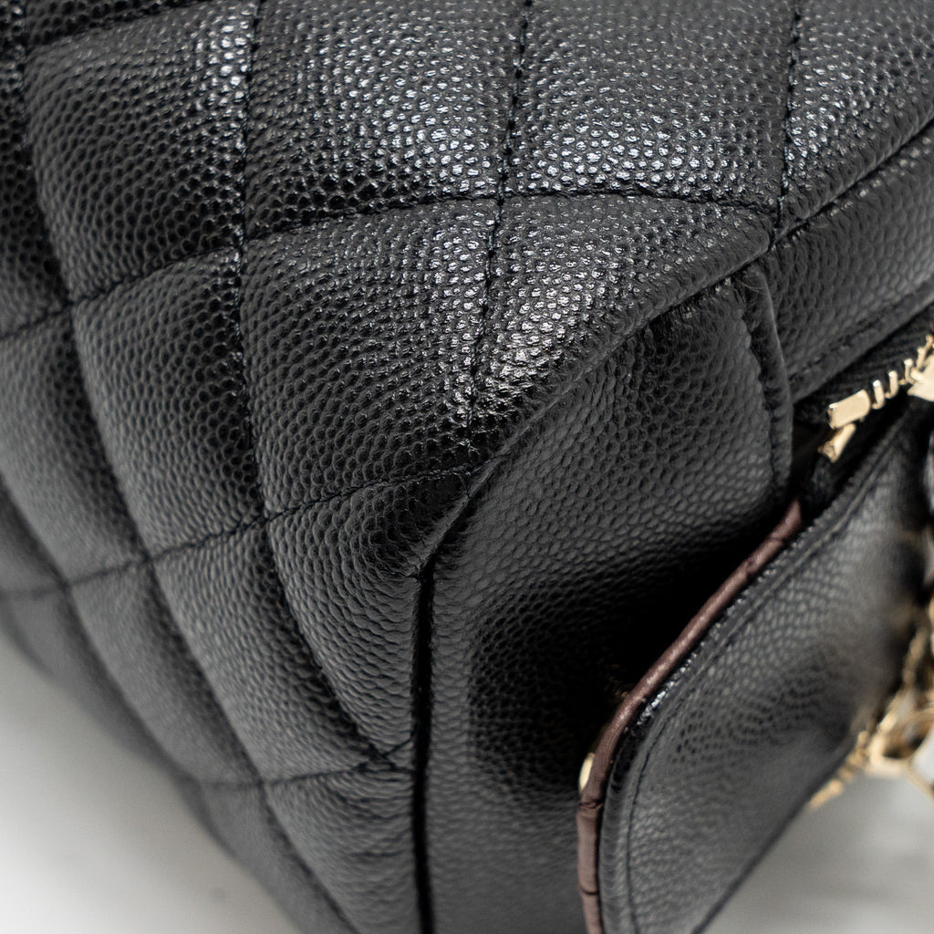 CHANEL DOUBLE ZIP POUCH COSMETIC CASE CAVIAR BLACK GHW (MICROCHIP)