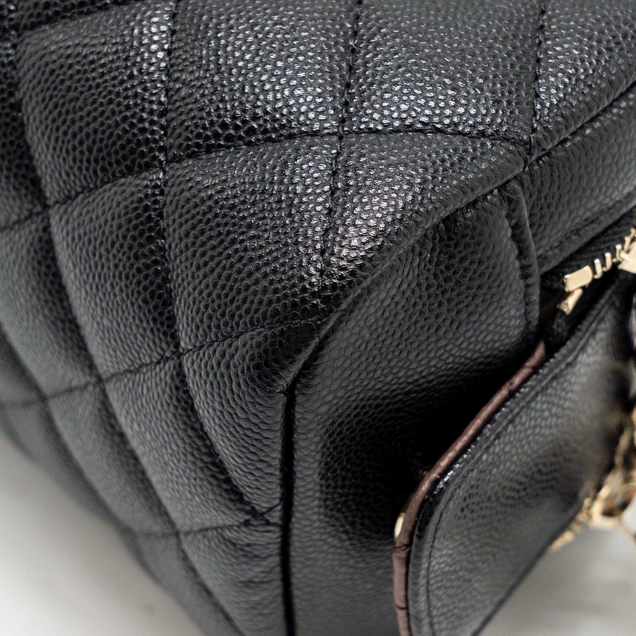 CHANEL DOUBLE ZIP POUCH COSMETIC CASE CAVIAR BLACK GHW (MICROCHIP)