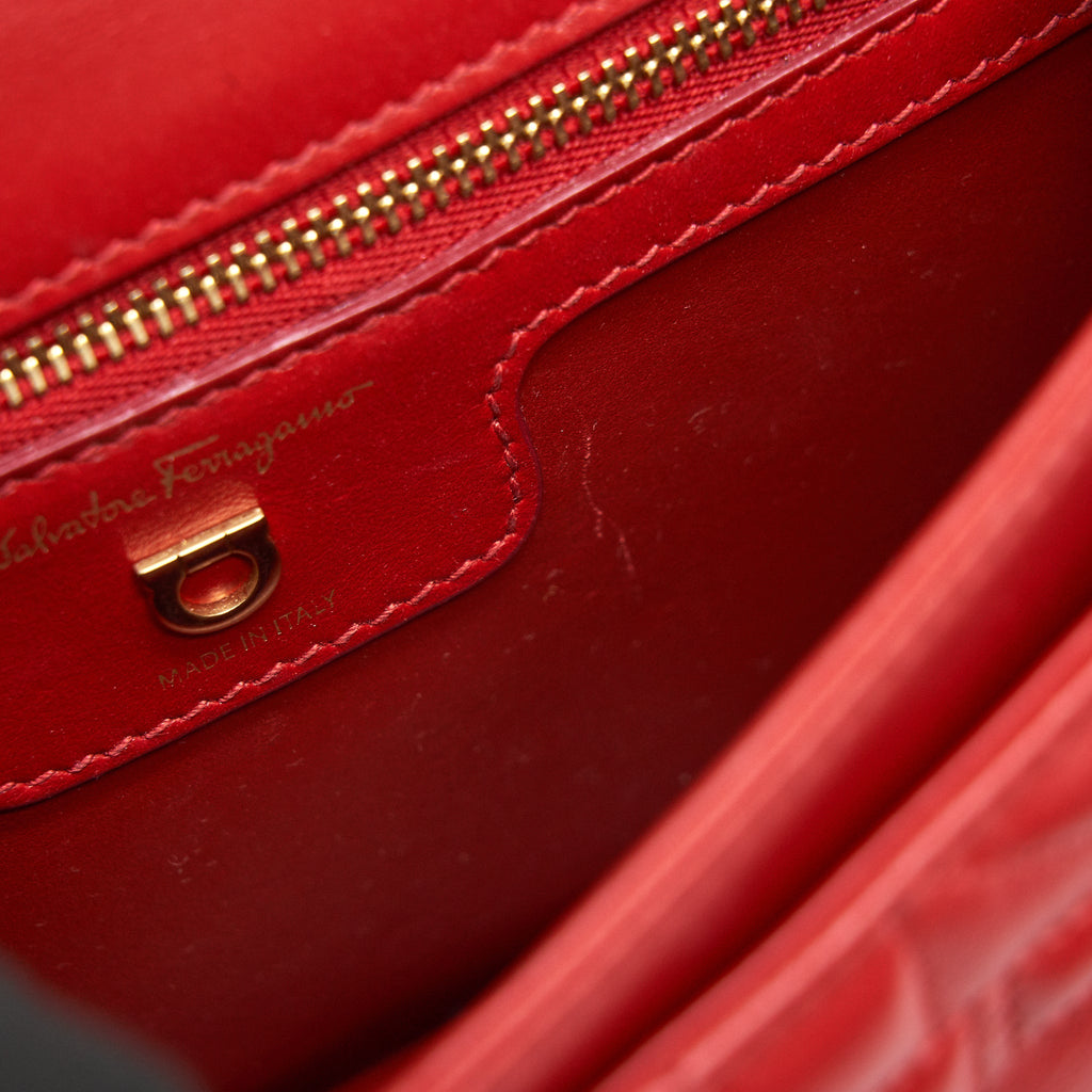 SALVATORE FERRAGAMO GANCINI FLAP BAG CALFSKIN RED GHW