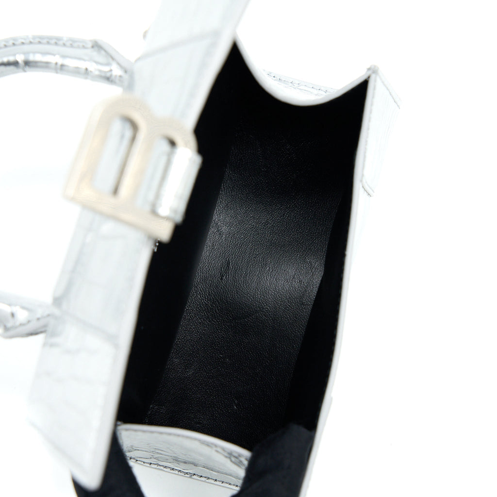 BALENCIAGA HOURGLASS XS EMBOSSED CALFSKIN SILVER SHW