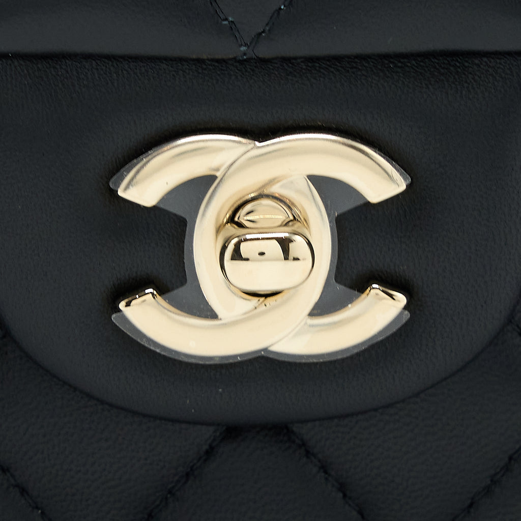 CHANEL TOP HANDLE MINI RECTANGULAR FLAP BAG LAMBSKIN BLACK LGHW (MICROCHIP)