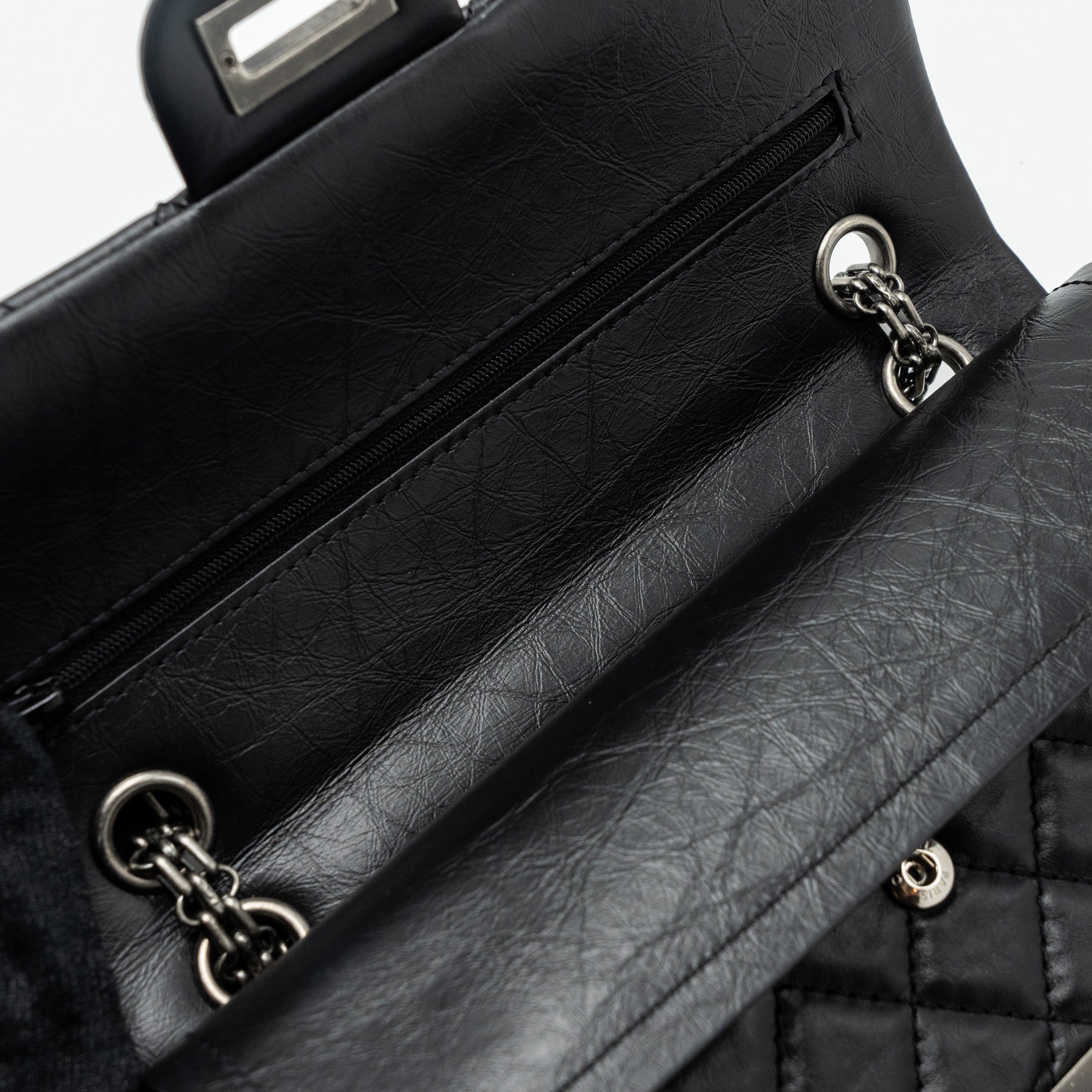 CHANEL 2.55 SMALL REISSUE FLAP BAG AGED CALFSKIN BLACK RUTHENIUM HARDWARE (MICROCHIP)