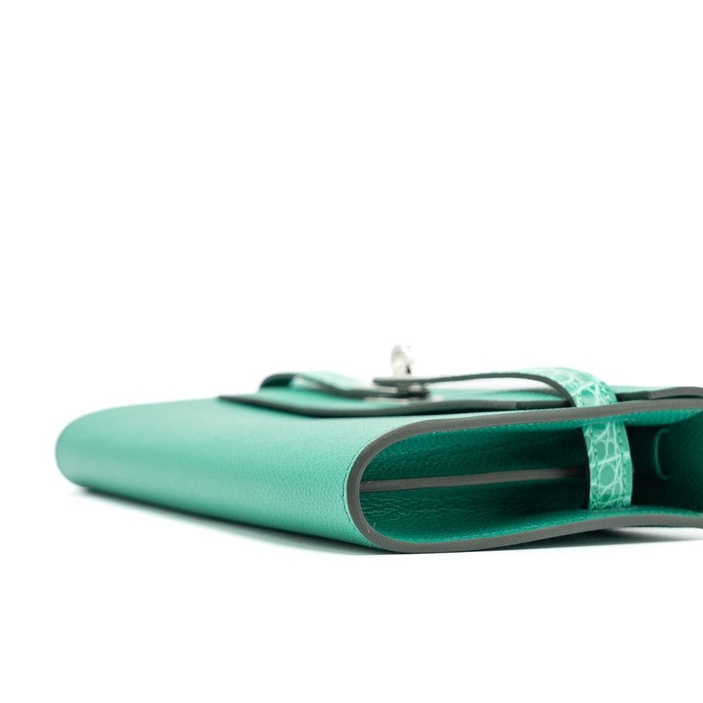 HERMES KELLY TO GO TOUCH EPSOM/ALLIGATOR VERT JADE SHW