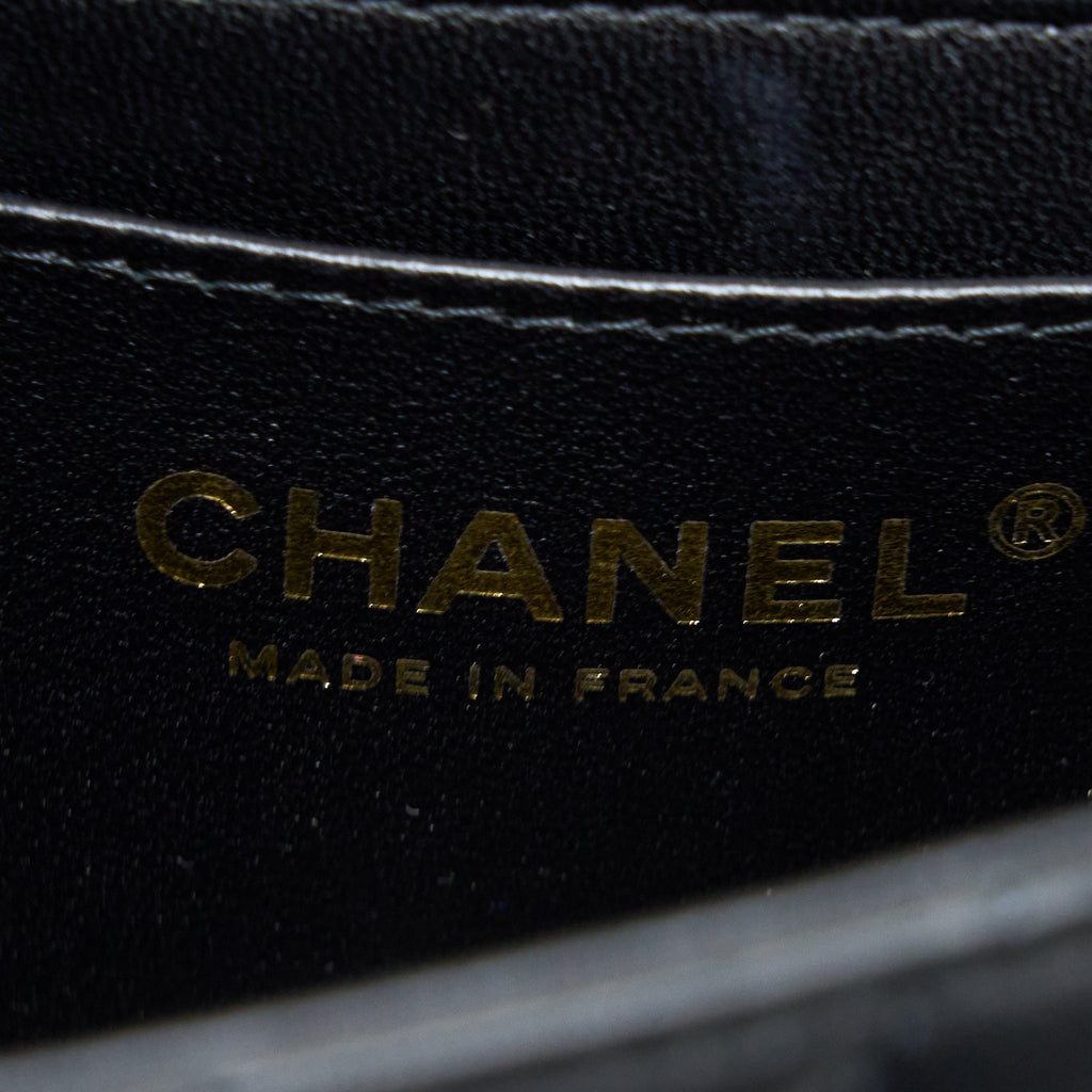 CHANEL TOP HANDLE MINI RECTANGULAR FLAP BAG LAMBSKIN BLACK LGHW (MICROCHIP)