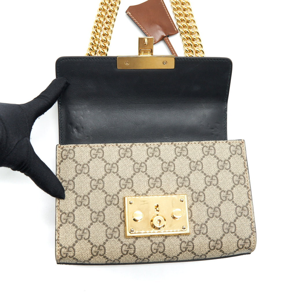 GUCCI SMALL PADLOCK SHOULDER BAG GG SUPREME CANVAS / BLACK GHW