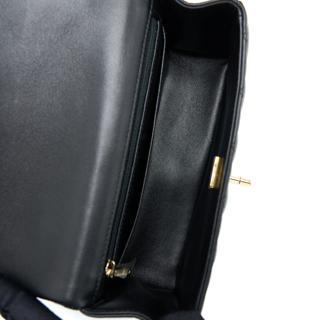 CHANEL TOP HANDLE MINI RECTANGULAR FLAP BAG LAMBSKIN BLACK LGHW (MICROCHIP)