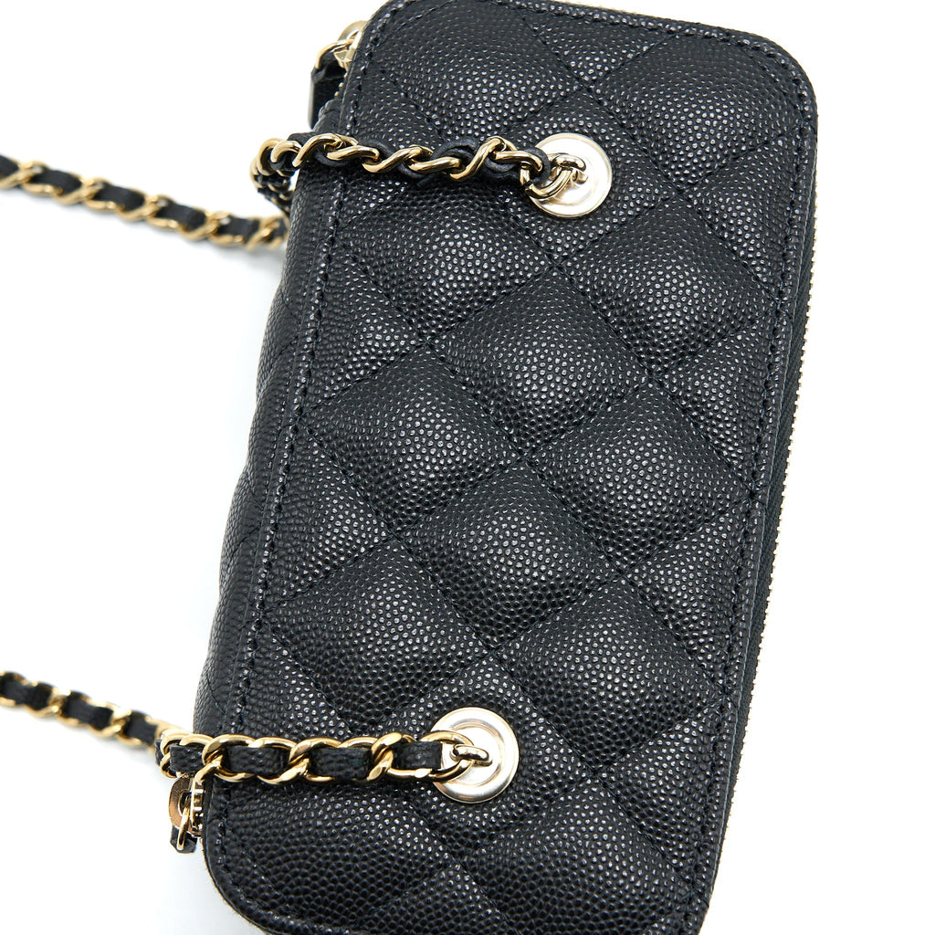 CHANEL 23C LONG VANITY WITH CHAIN CAVIAR BLACK LGHW
