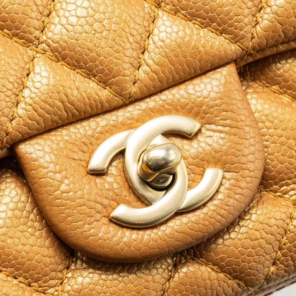 CHANEL MINI RECTANGULAR FLAP BAG CALFSKIN IRIDESCENT DARK GOLD GHW