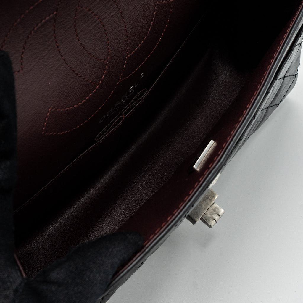 CHANEL 2.55 SMALL REISSUE FLAP BAG AGED CALFSKIN BLACK RUTHENIUM HARDWARE (MICROCHIP)