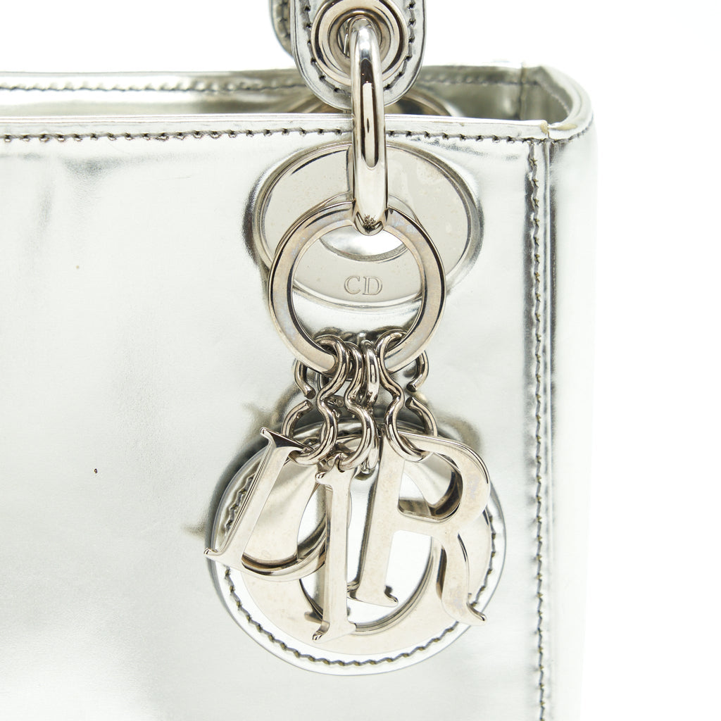 DIOR MINI LADY DIOR METALLIC SILVER SHW