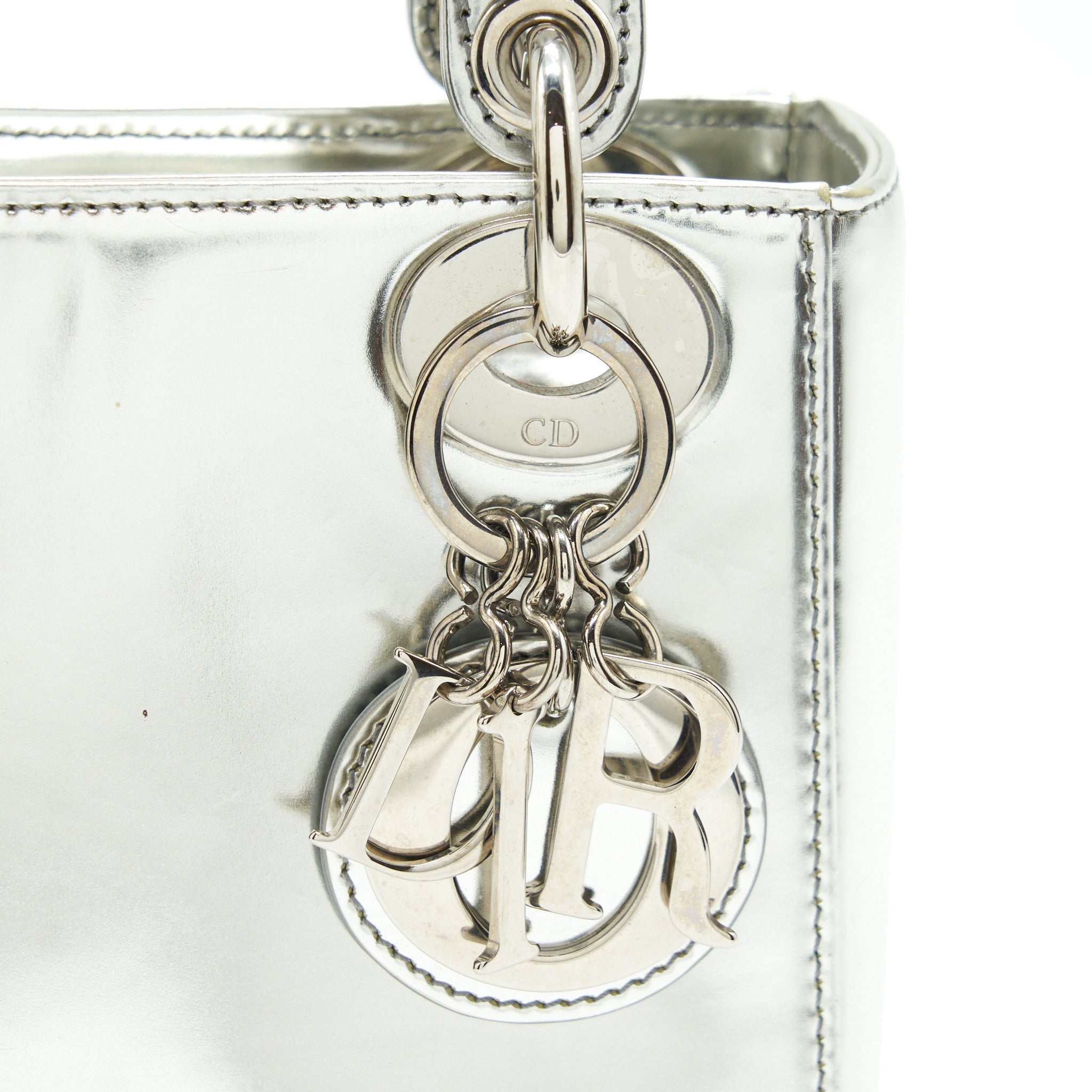 DIOR MINI LADY DIOR METALLIC SILVER SHW