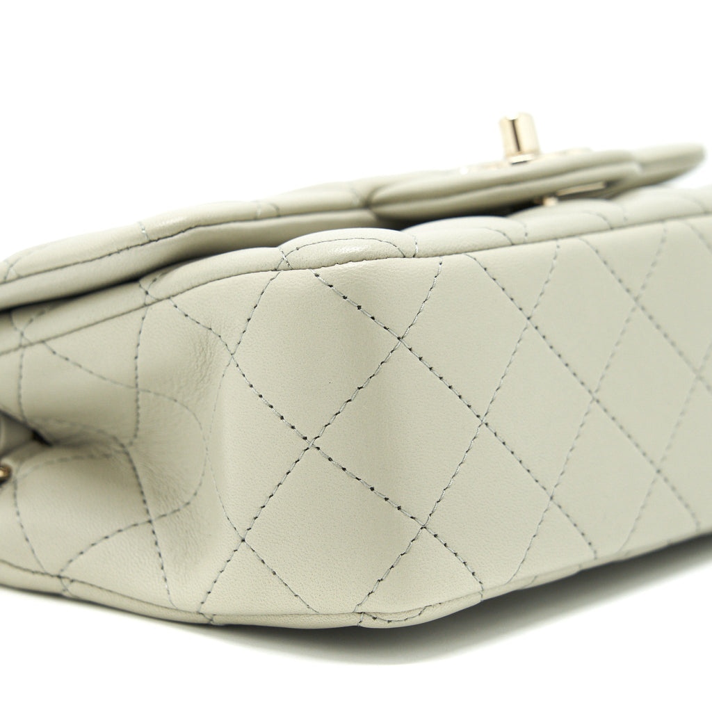 CHANEL MINI RECTANGULAR FLAP BAG LAMBSKIN LIGHT GREY LGHW (MICROCHIP)