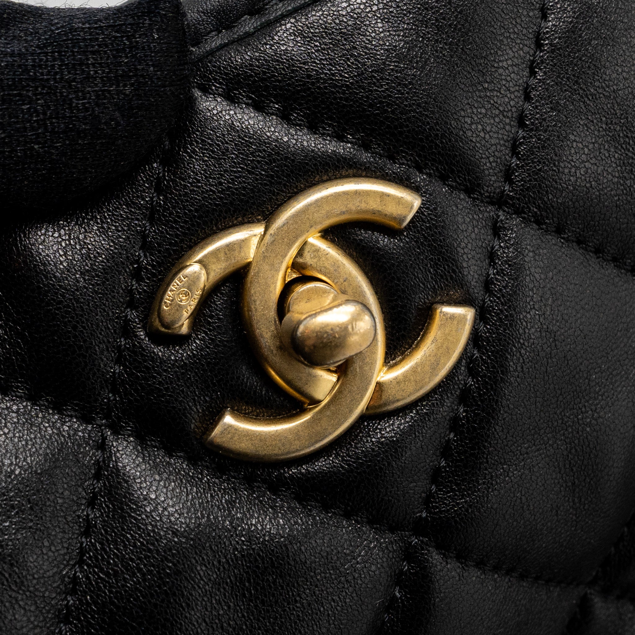 CHANEL LARGE TOTE BAG LAMBSKIN BLACK BRUSHED GHW