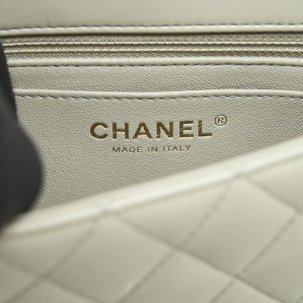 CHANEL MINI RECTANGULAR FLAP BAG LAMBSKIN LIGHT GREY LGHW (MICROCHIP)