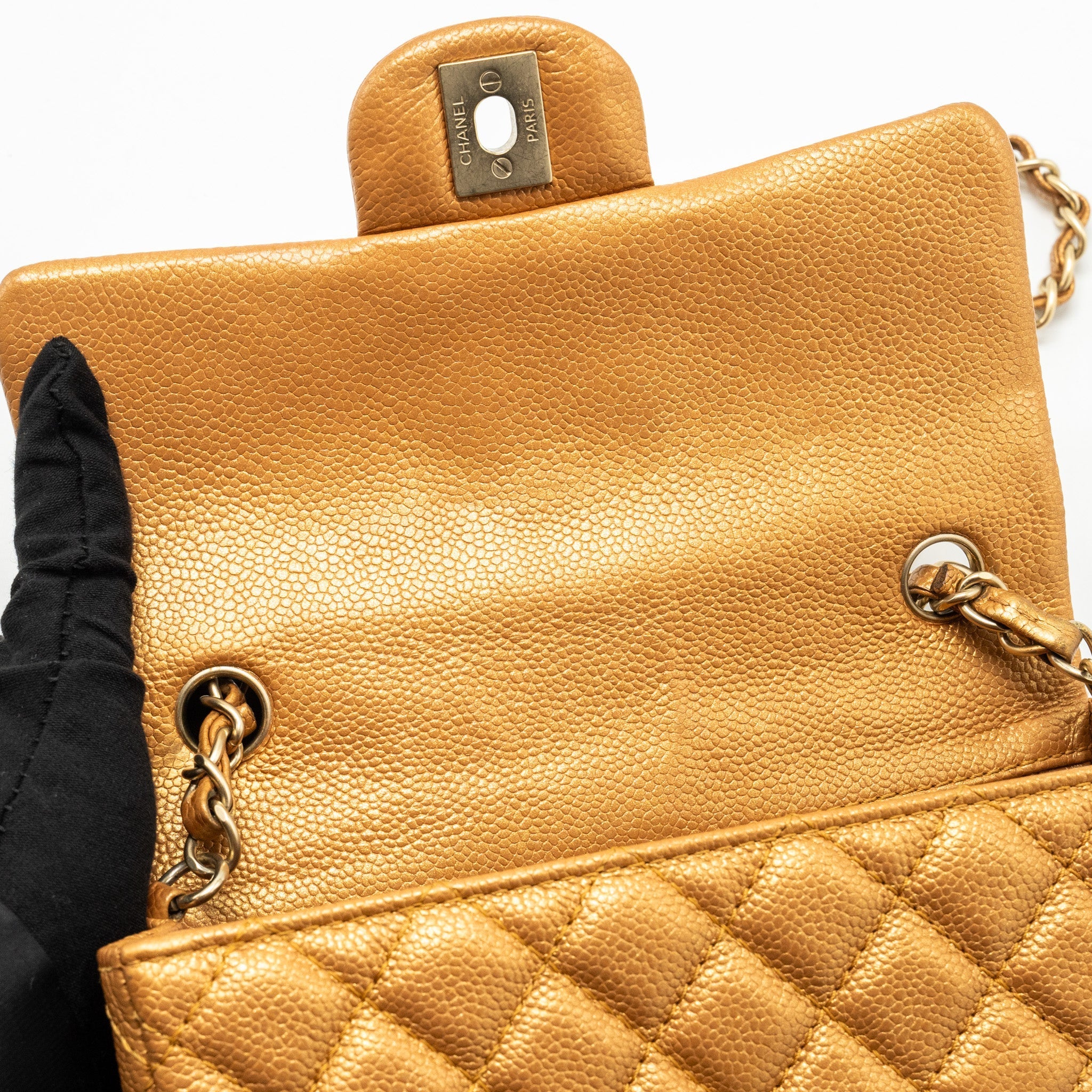 CHANEL MINI RECTANGULAR FLAP BAG CALFSKIN IRIDESCENT DARK GOLD GHW