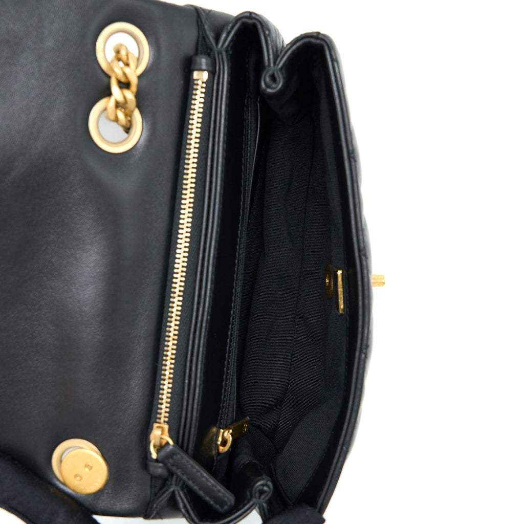 CHANEL 22K GOLD PILLAR ADJUSTMENT CHAIN FLAP BAG LAMBSKIN BLACK GHW (MICROCHIP)