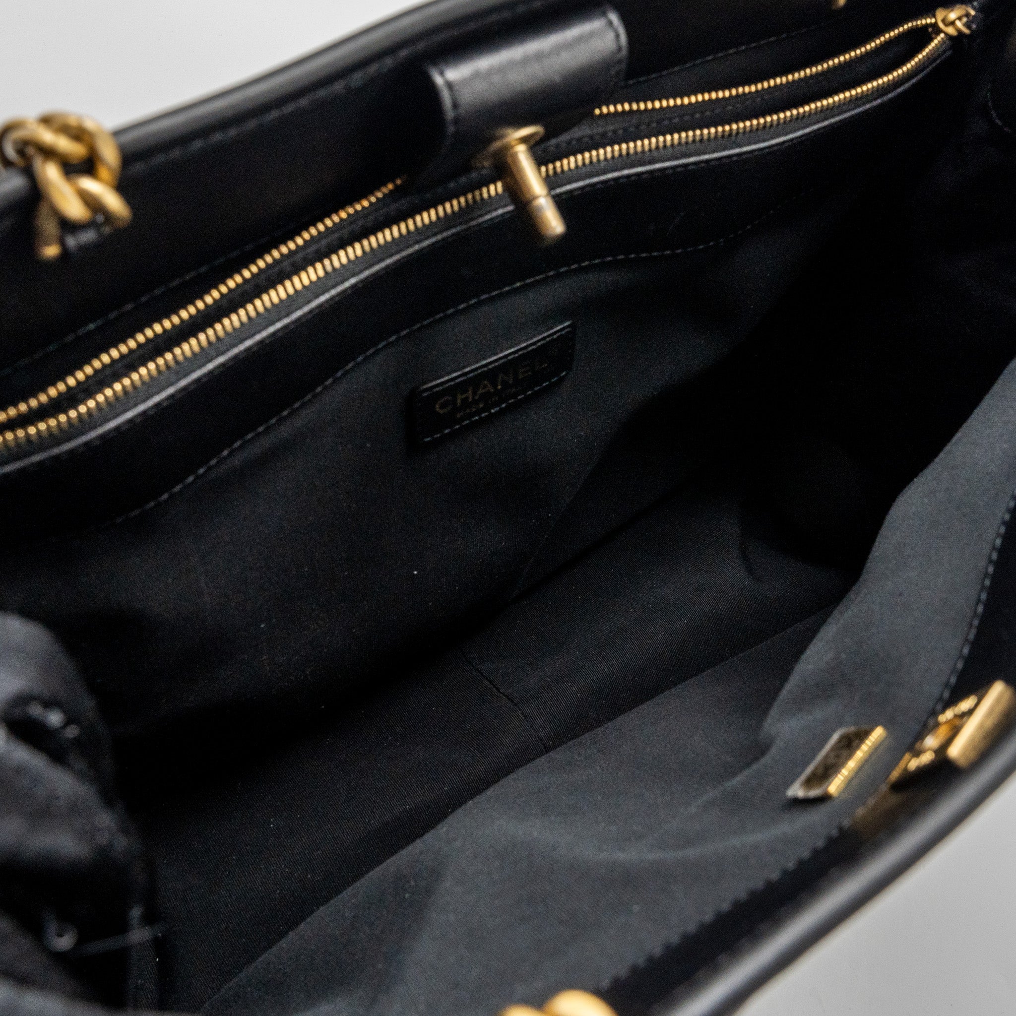 CHANEL LARGE TOTE BAG LAMBSKIN BLACK BRUSHED GHW