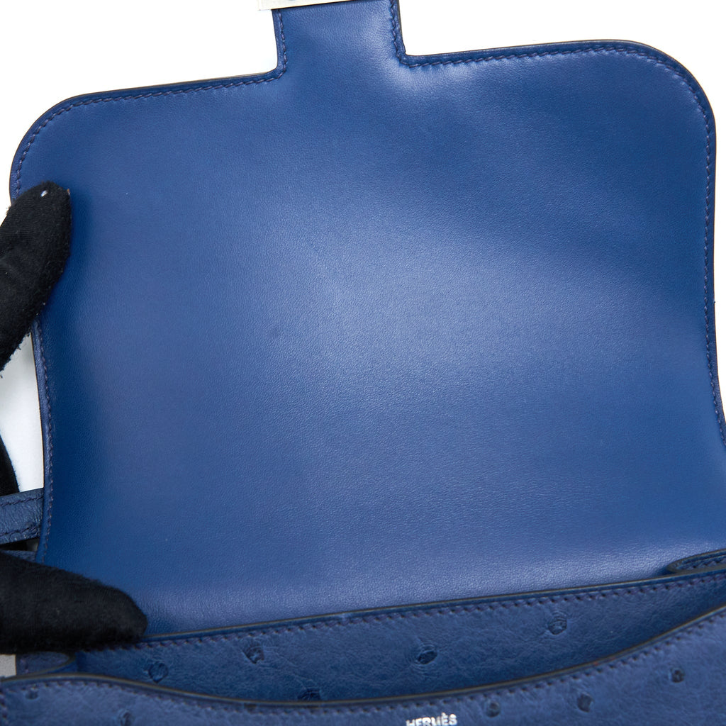 HERMES MINI CONSTANCE OSTRICH 7L BLEU DE MALTE SHW