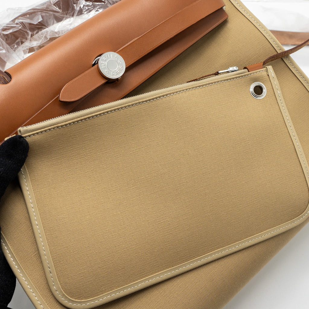 HERMES HERBAG 31 ZIP BAG TOILE OFFICER CANVAS TRENCH/FAUVE SHW