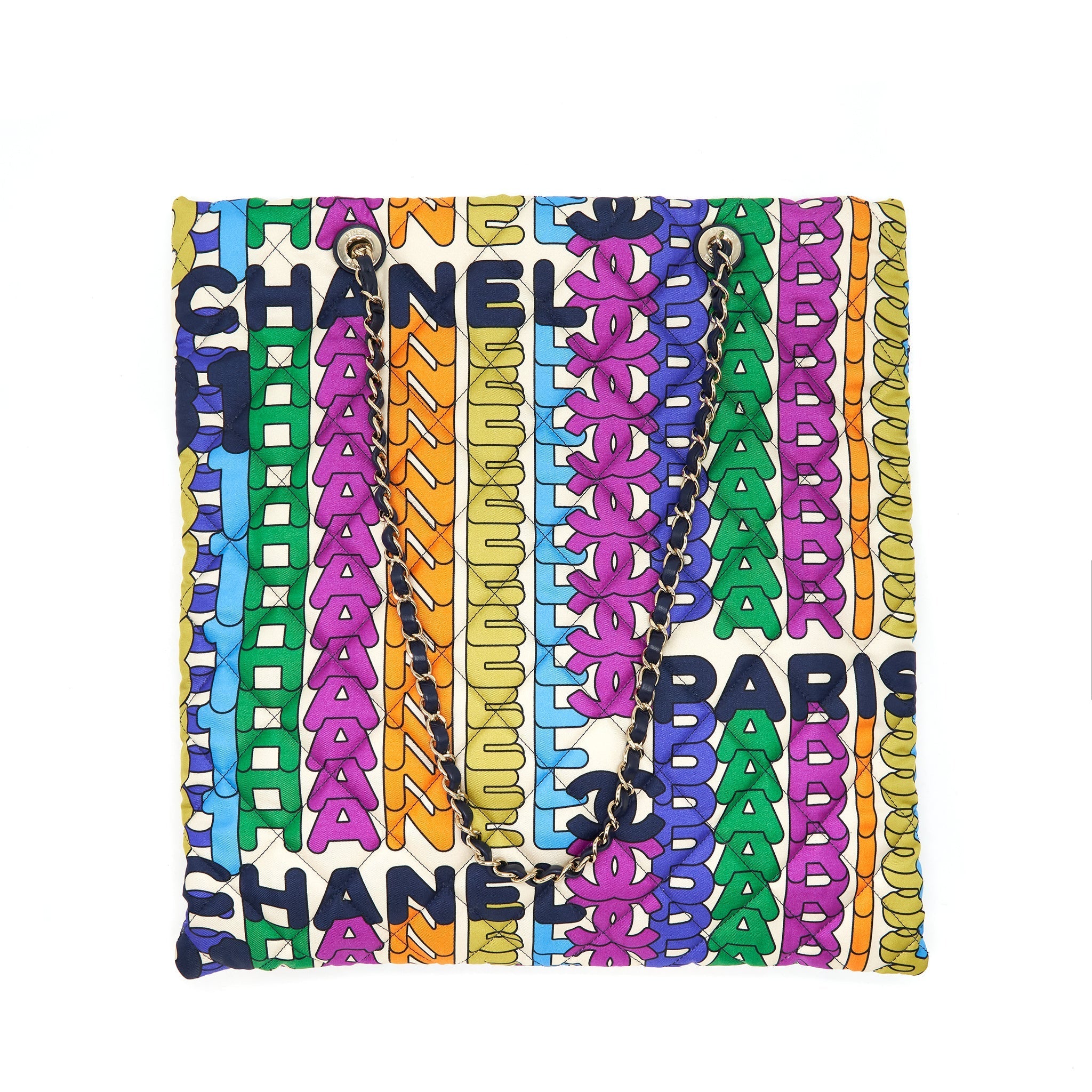 CHANEL 21K PRINTED BARRICADES QUILTED LOGO SHOPPING TOTE BAG MULTICOLOUR LGHW