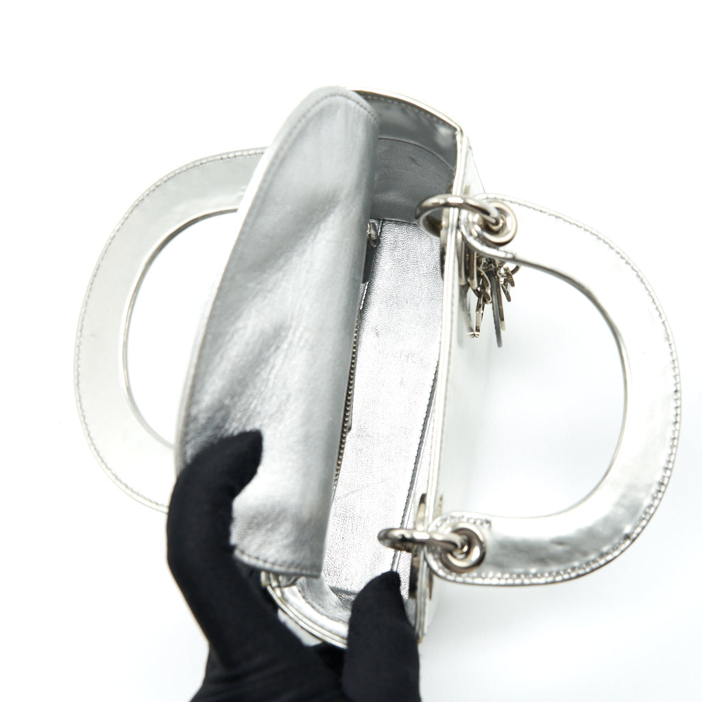 DIOR MINI LADY DIOR METALLIC SILVER SHW
