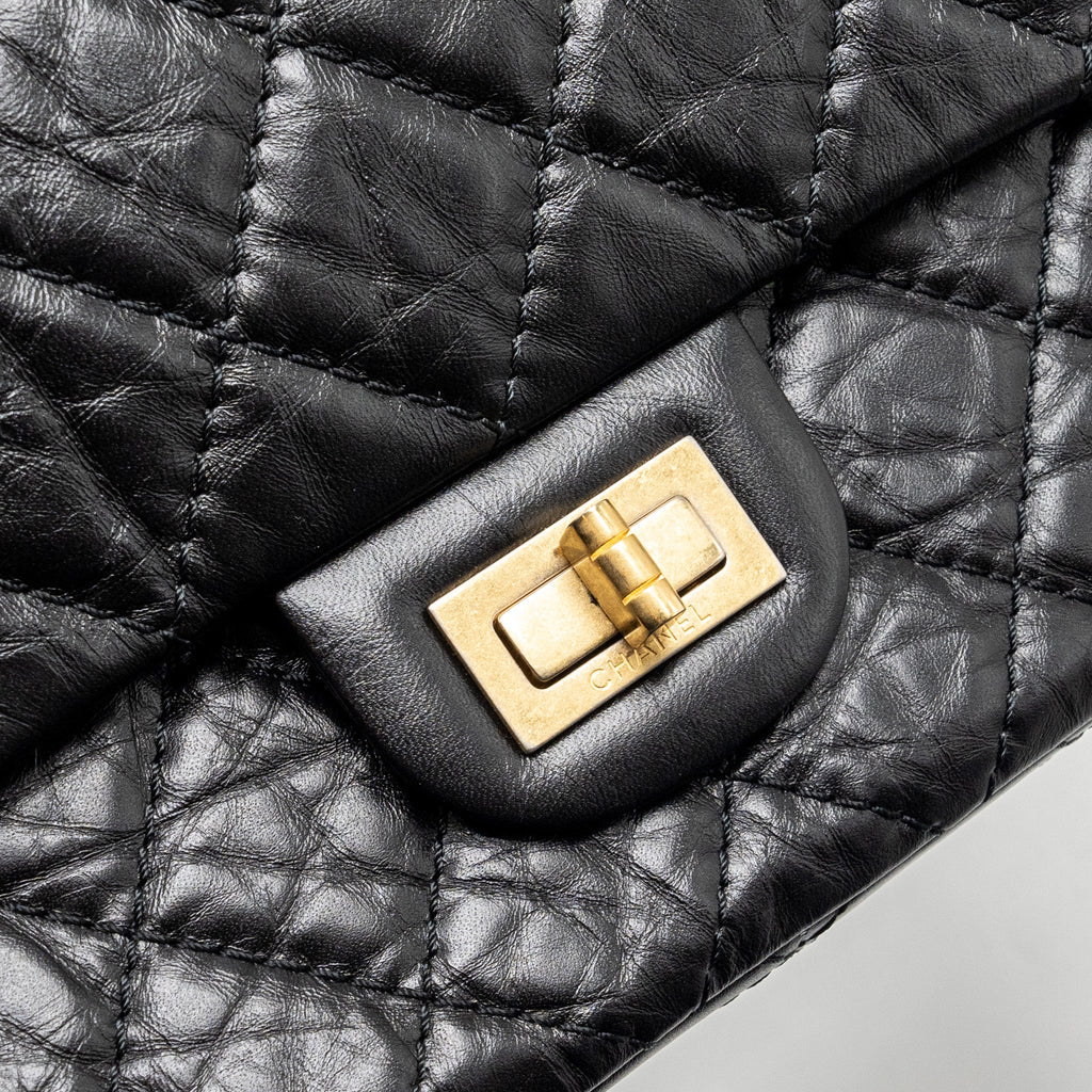 CHANEL LARGE 2.55 REISSUE FLAP BAG AGED CALFSKIN BLACK GHW