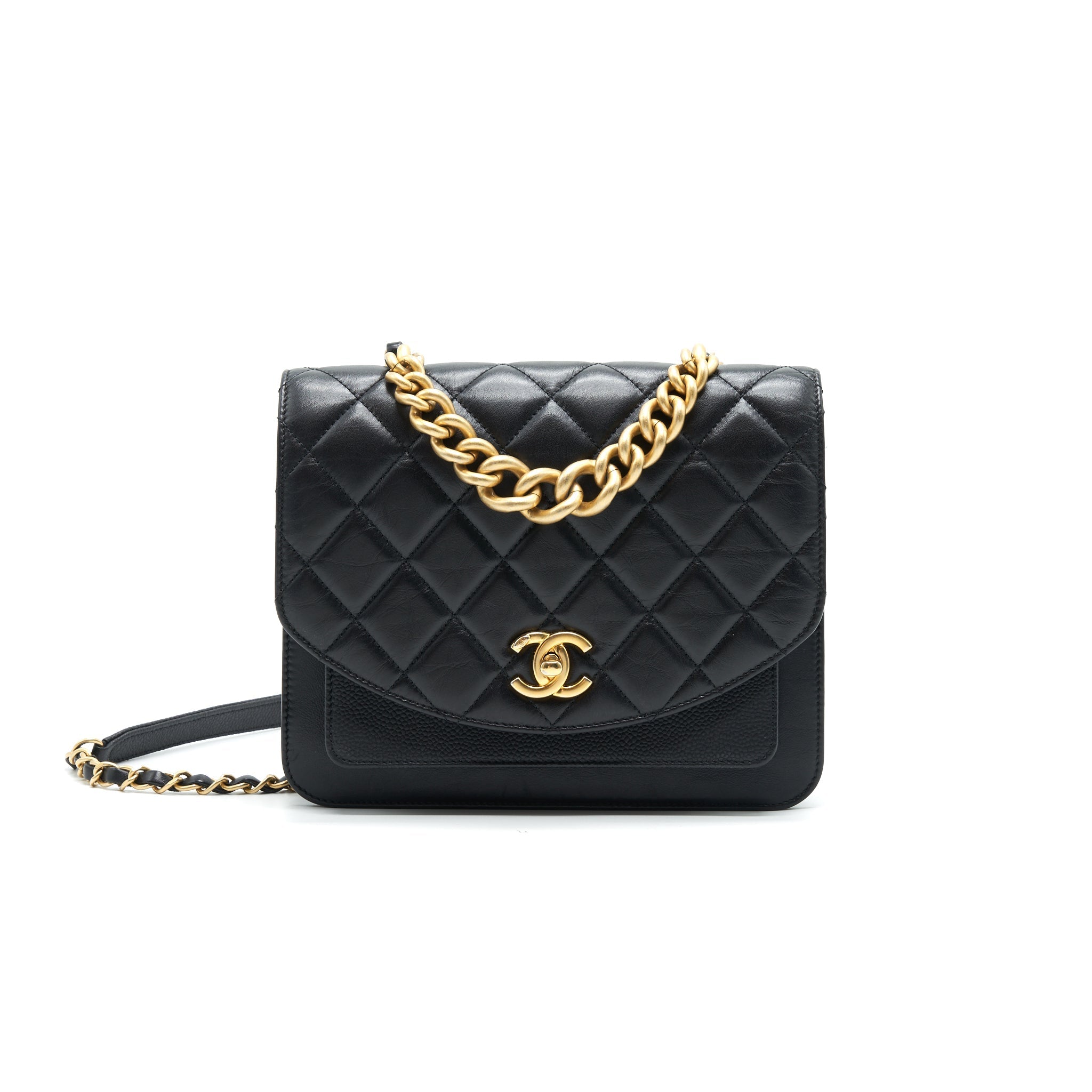 CHANEL QUILTED CALFSKIN AND CAVIAR FLAP BAG BLACK GHW