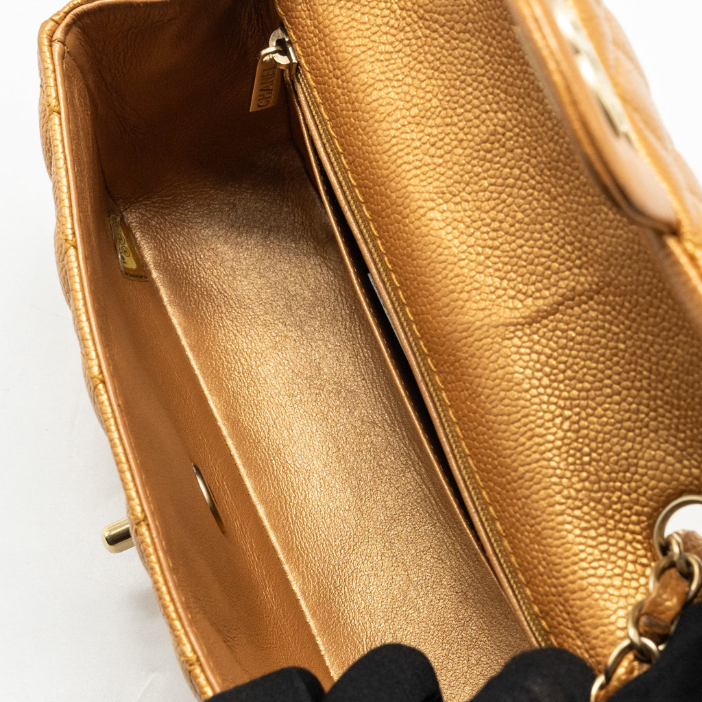 CHANEL MINI RECTANGULAR FLAP BAG CALFSKIN IRIDESCENT DARK GOLD GHW