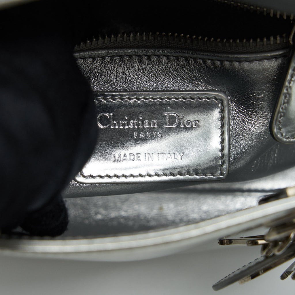DIOR MINI LADY DIOR METALLIC SILVER SHW
