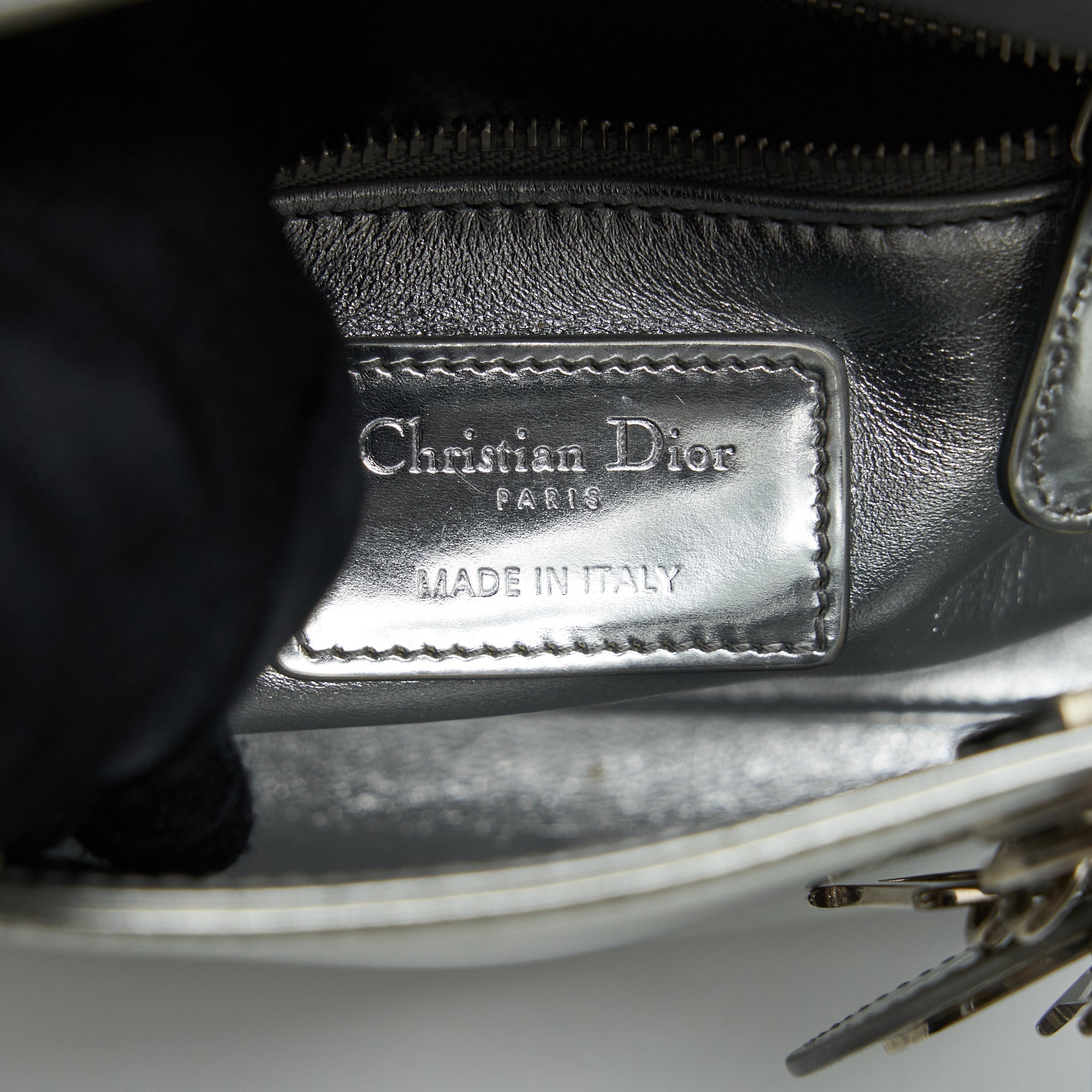 DIOR MINI LADY DIOR METALLIC SILVER SHW