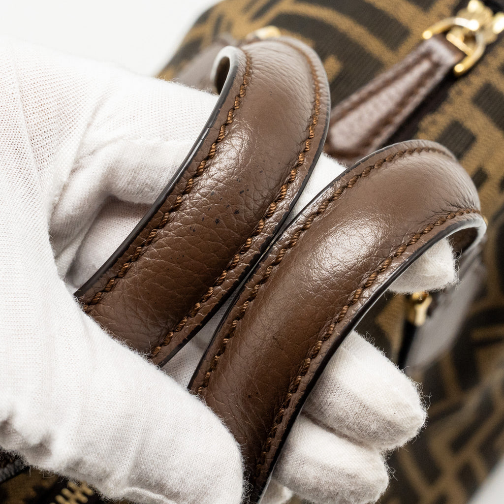 FENDI BOSTON BAG FF JACQUARD CANVAS BROWN GHW