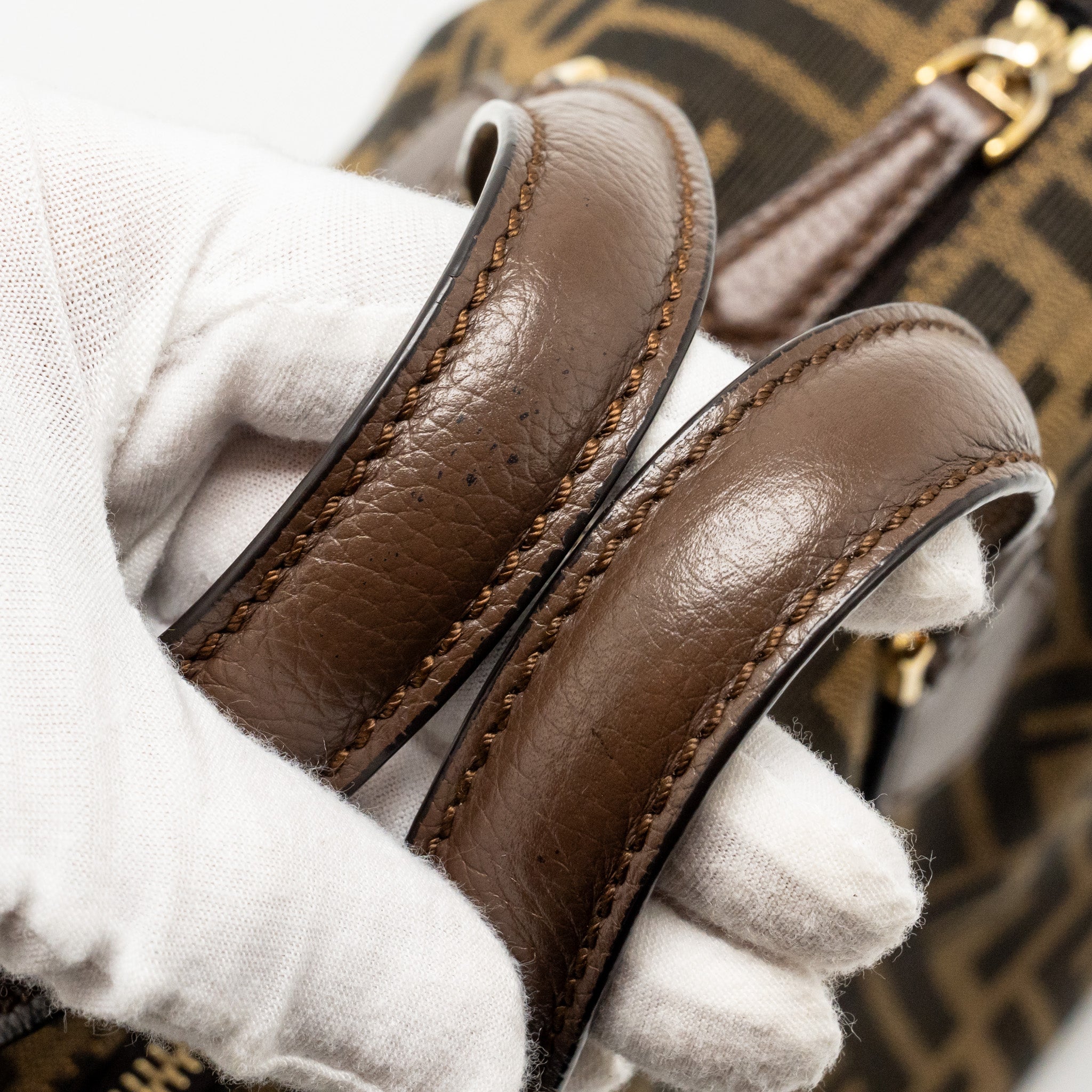 FENDI BOSTON BAG FF JACQUARD CANVAS BROWN GHW