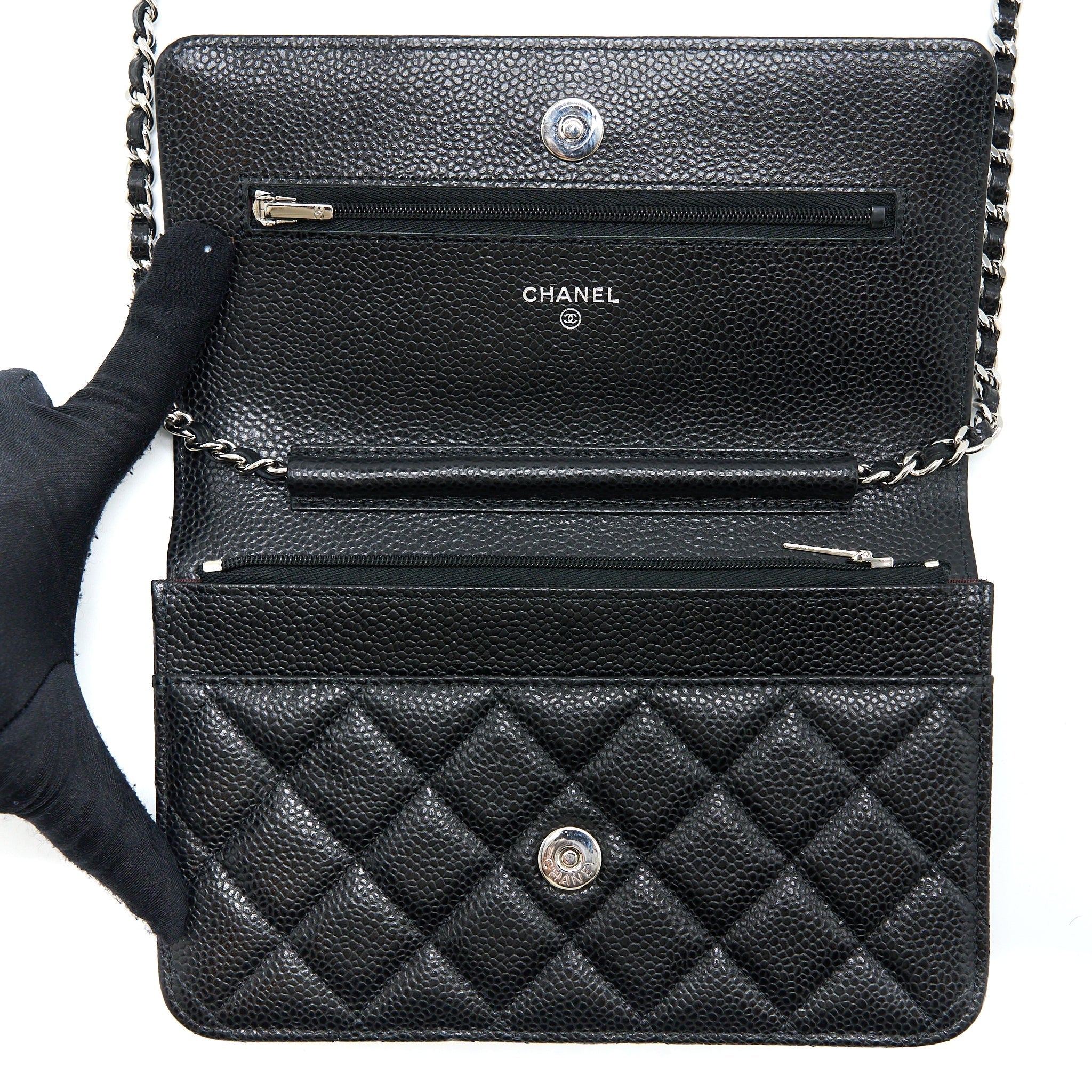 CHANEL CLASSIC WALLET ON CHAIN CAVIAR BLACK SHW (MICROCHIP)