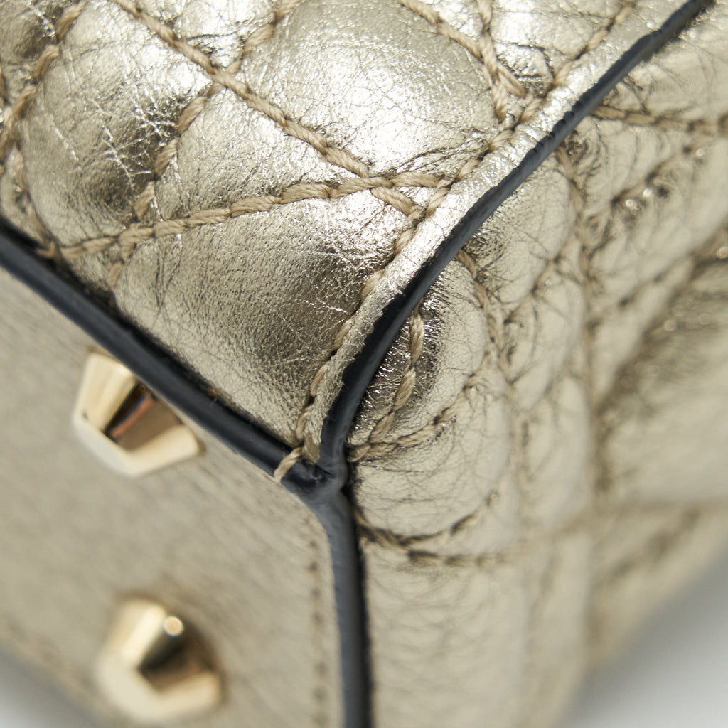 DIOR MINI LADY DIOR SUPPLE GRAINED CALFSKIN METALLIC GOLD LGHW