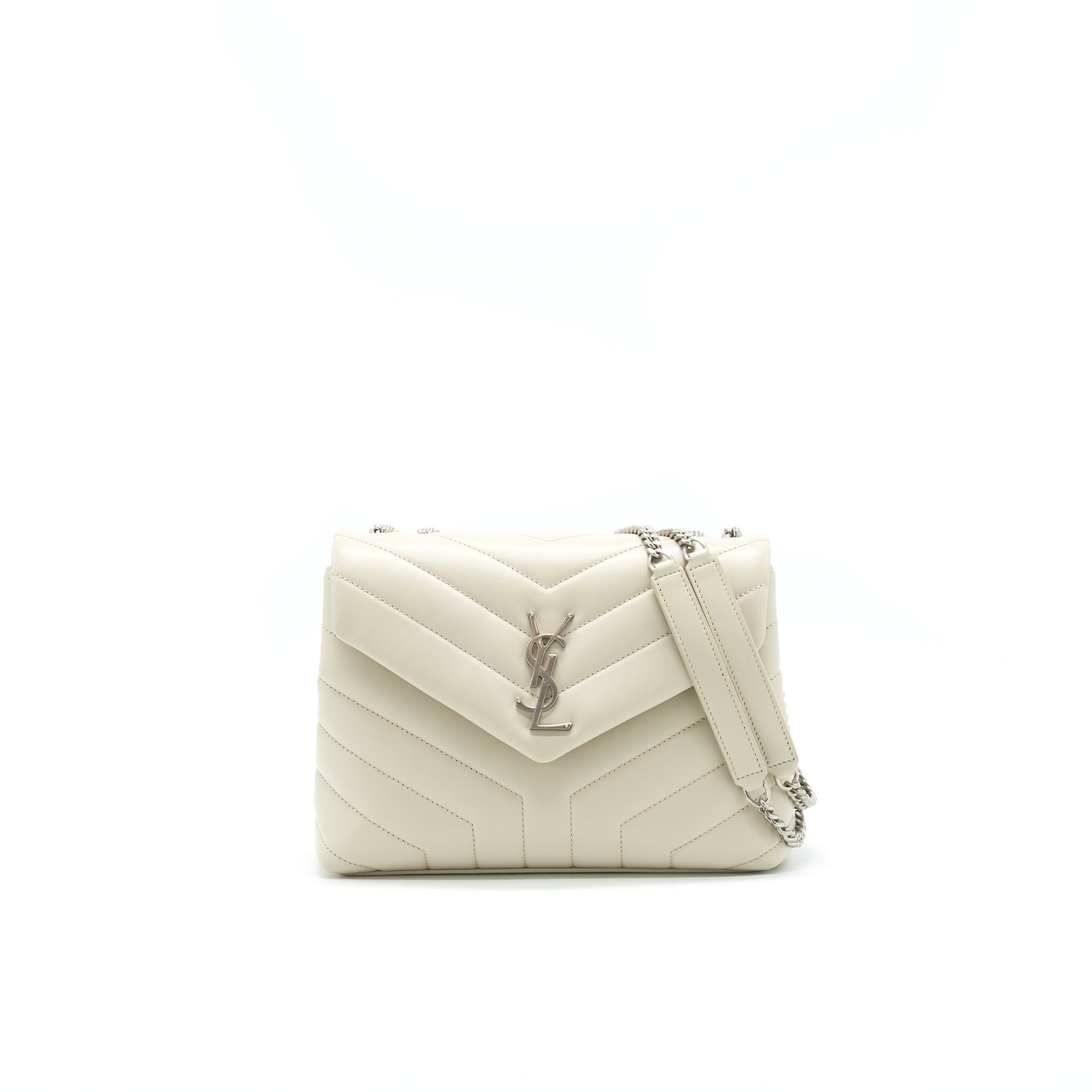 SAINT LAURENT LOU LOU SMALL QUILTED Y LEATHER SHOULDER BAG IN WHITE