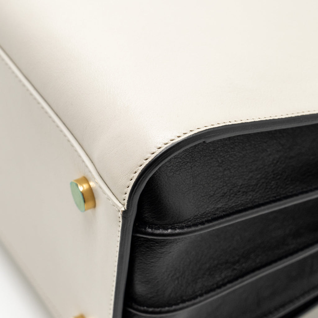 SAINT LAURENT /YSL SMALL SAC DE JOUR TOTE BAG CALFSKIN WHITE / BLACK GHW