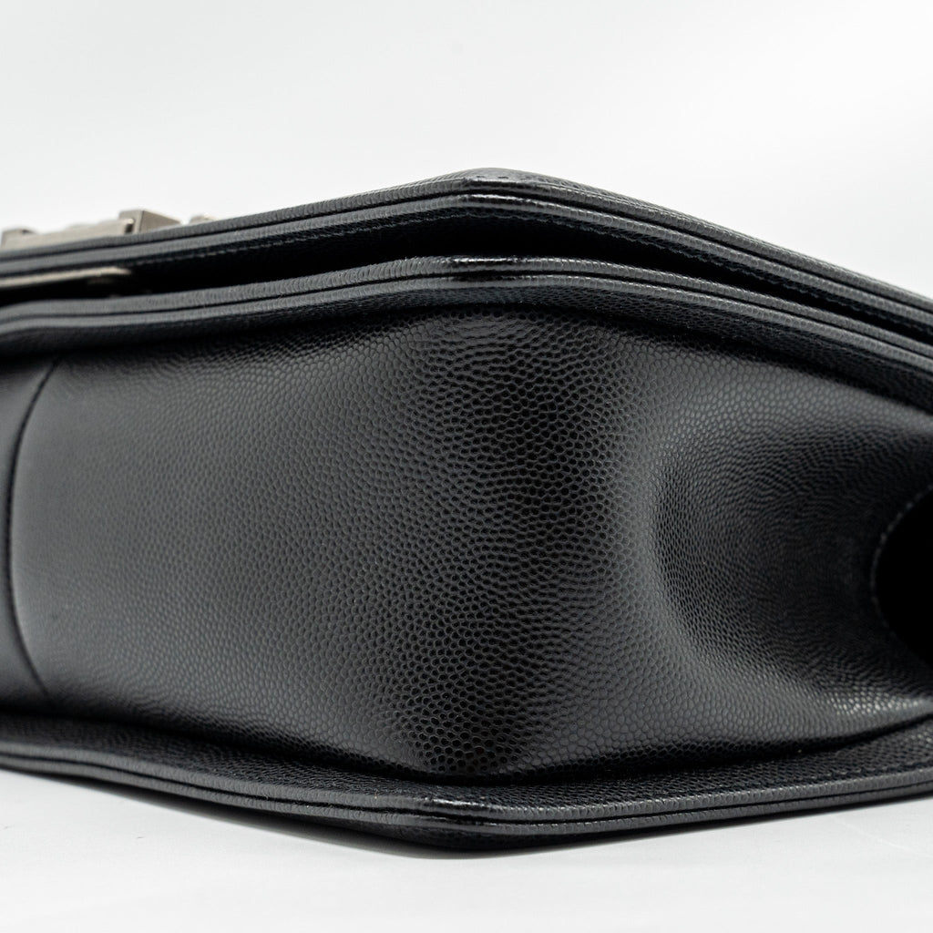CHANEL MEDIUM BOY BAG CAVIAR BLACK RUTHENIUM SILVER HARDWARE (MICROCHIP)
