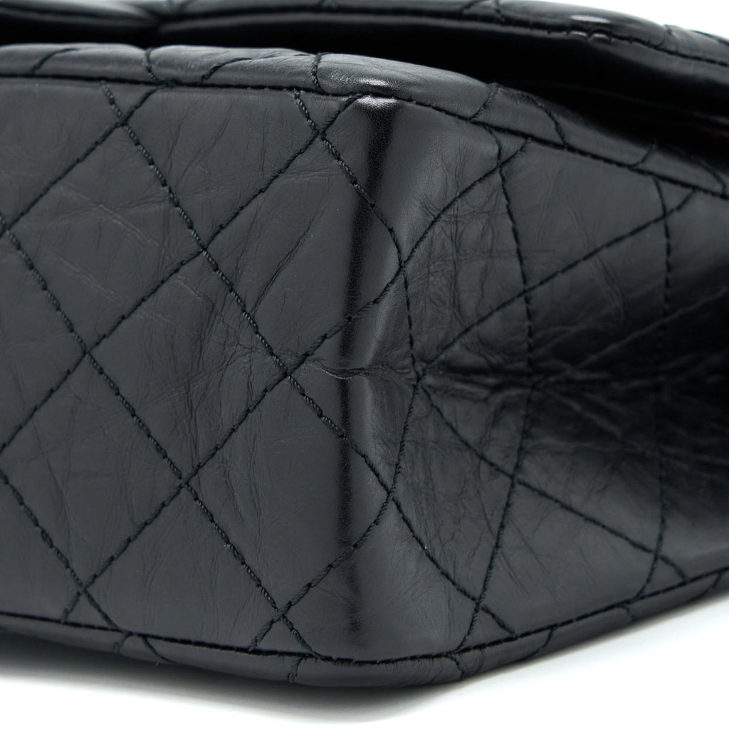 CHANEL SMALL 2.55 255 DOUBLE FLAP BAG CALFSKIN BLACK RUTHENIUM SHW
