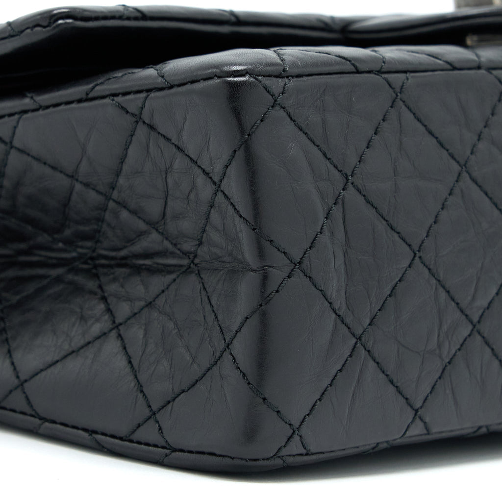 CHANEL SMALL 2.55 255 DOUBLE FLAP BAG CALFSKIN BLACK RUTHENIUM SHW